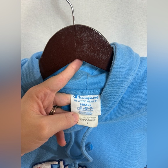 Champion Reverse Weave Hoodie Small Light Blue Sky Blue Embroidered Logo - Picture 5 of 7